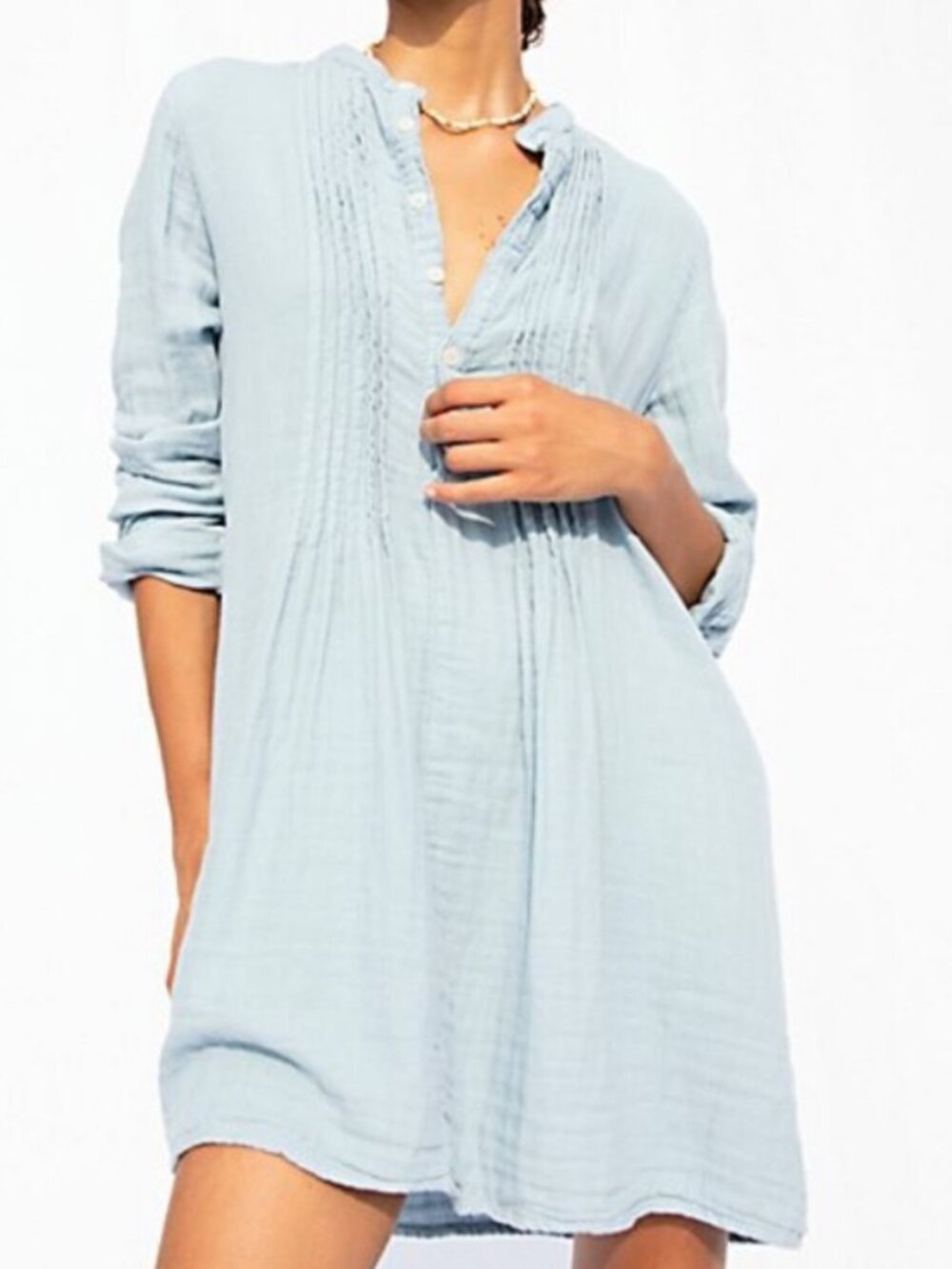 Free People  CP Shades Linen Yoko Tunic dress. blue+white pinstripe. Size S
